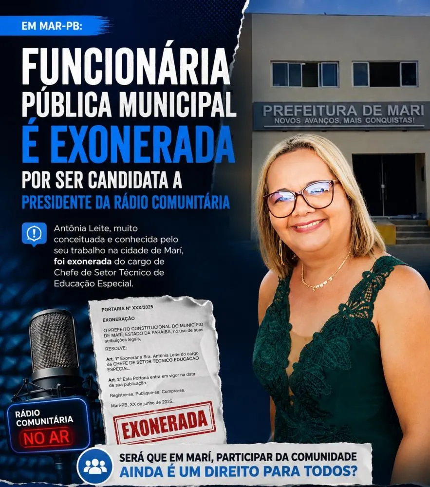 Em Marí-PB: Funcionária pública municipal é exonerada por ser candidata a presidente da rádio comunitária